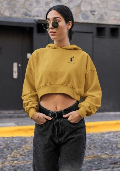 Stellar Crop Hoodies - Mustard